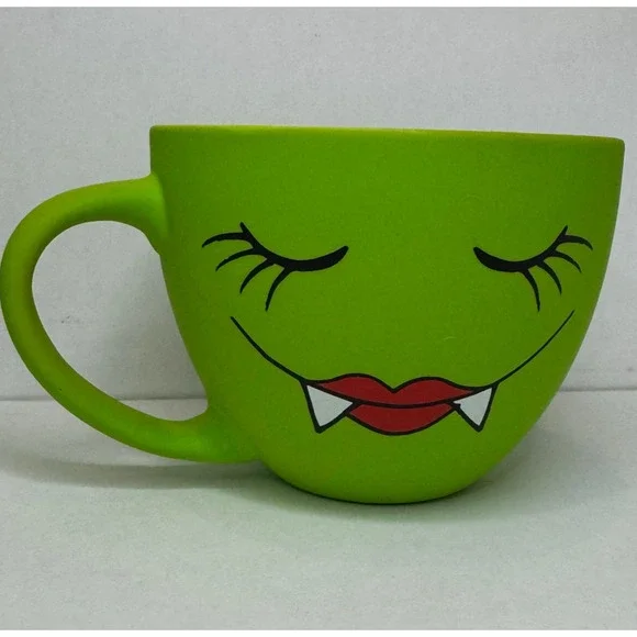 Cobwebs & Cauldrons Green Vampire Face Mug Halloween Cup Fangs Lips Ceramic 4.5” - Picture 5 of 11